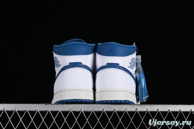 Nike Air Jordan 1 Mid Industrial Blue Basketball Shoes with Air Cushion - FN5215-141