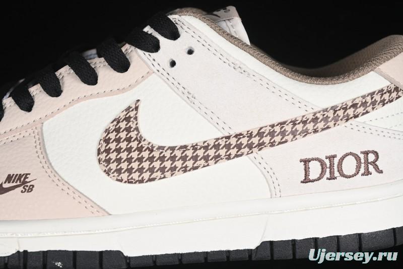 Nike SB Dunk Low Dior Collaboration Cream Coffee Floral Swoosh Anniversary Custom Low-Top Casual Sneakers - DJ2024-097