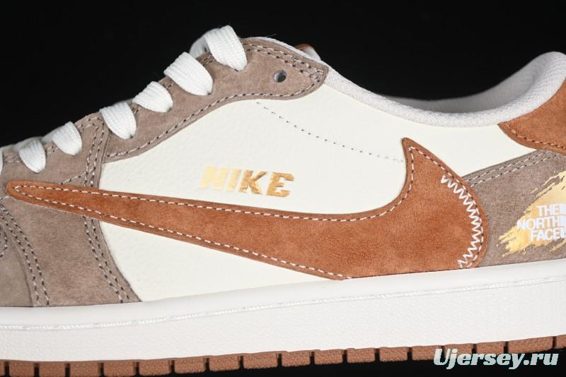 Nike Travis Scott x Fragment Design x Air Jordan 1 Low OG SP AJ1 Mocha Gold Low-top Casual Sneakers - DM7866-040