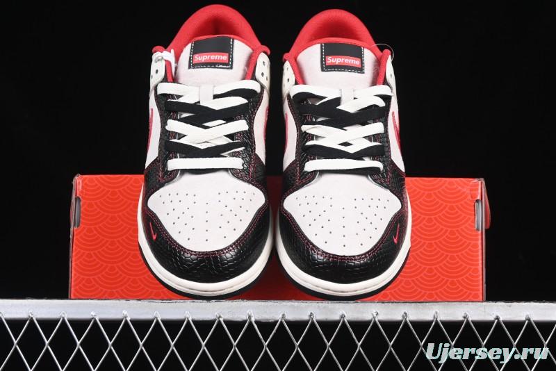 Nike SB Dunk Low Supreme Year of the Snake Limited Edition Red Black Snake Print Anniversary Custom Low-Top Casual Skate Shoes - XS1086-014