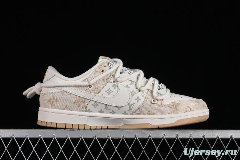 Nike SB Dunk Low LV Collaboration - Yellow Denim Print Anniversary High-End Custom Low-Top Casual Sneakers - SJ2068-247