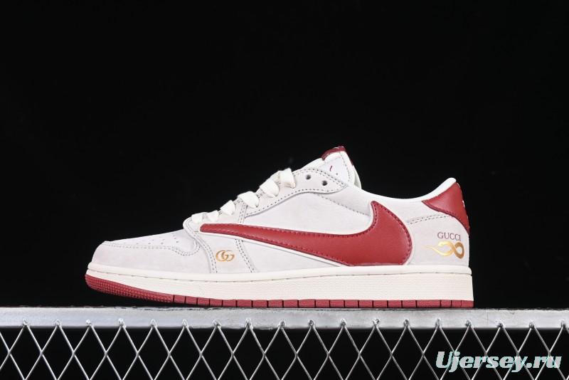 Nike Travis Scott x Fragment Design x Air Jordan 1 Low OG SP AJ1 Retro Sneakers with Reverse Swoosh - XZ6188-056