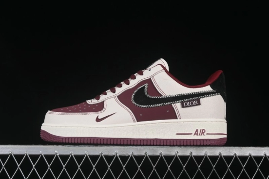 Nike Air Force 1 '07 Low Dior Collaboration Burgundy Low-Top Casual Sneakers - KK1988-046