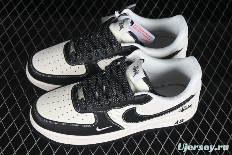 Nike Air Force 1 '07 Low Stussy Collaboration Black Leather Low-Top Casual Sneakers - HH7518-045