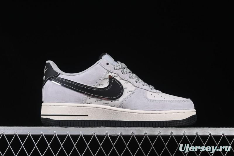 Nike Air Force 1 '07 Low Stussy Collaboration Silver Trim Black Swoosh Low-Top Casual Sneakers - XZ6188-912