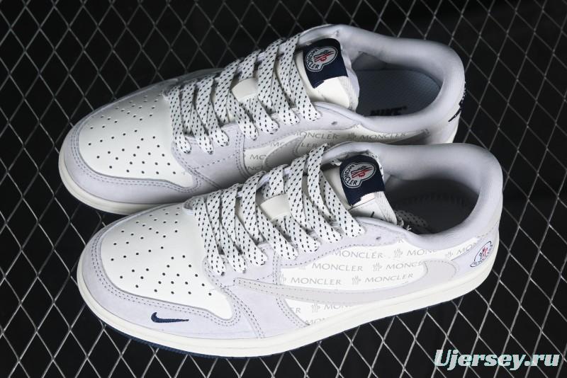 Nike Travis Scott x Fragment Design x Air Jordan 1 Low OG SP AJ1 Moncler Collaboration White Grey Low Top Casual Sneakers - AG3702-806