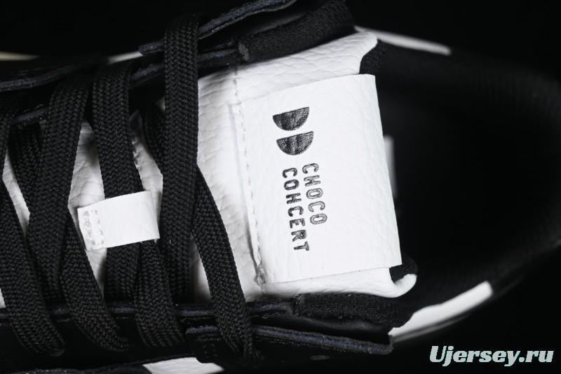 Choco Concert Leather Round Square Asymmetric Fashion Sneakers Black White - AJE5