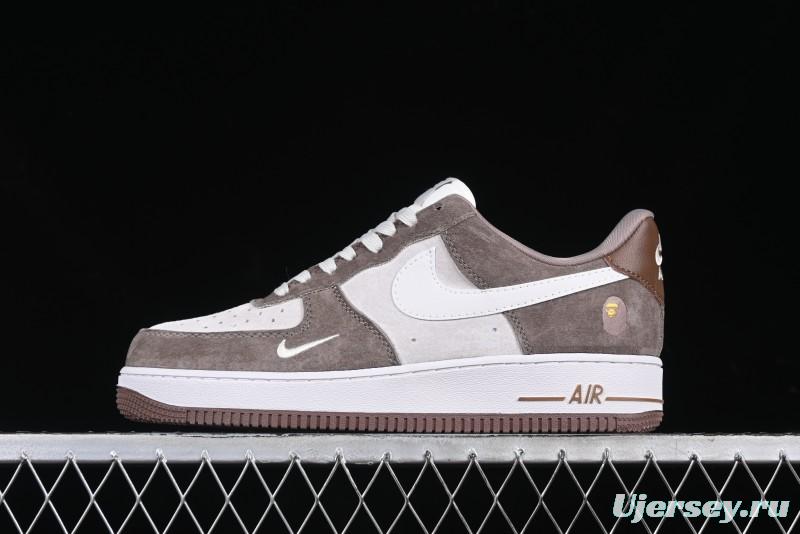 Nike Air Force 1 '07 Low Bape Collaboration Brown White Swoosh Low-Top Casual Sneakers - KK1988-035
