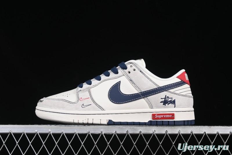 Nike SB Dunk Low Stussy Collaboration Embroidered Navy Swoosh Anniversary Custom Low-Top Casual Sneakers - MM1089-032