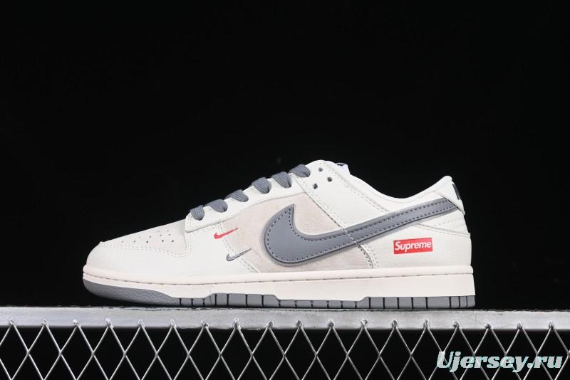 Nike SB Dunk Low Supreme Collaboration Grey Swoosh Double Mini Swoosh Anniversary Custom Low-Top Casual Sneakers - XX2025-688