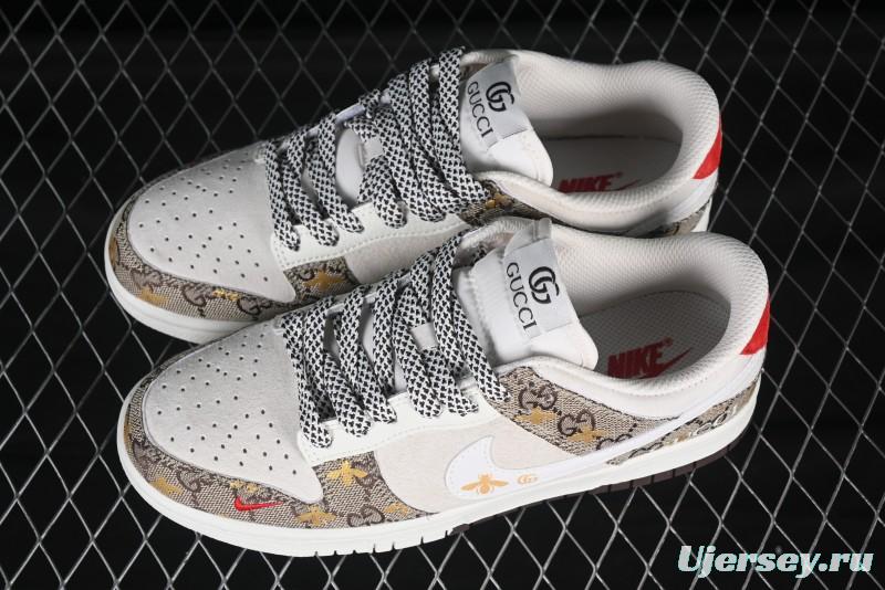 Nike SB Dunk Low Gucci Collaboration White Bee Swoosh Anniversary Customized Low-Top Casual Sneakers - DJ2024-130