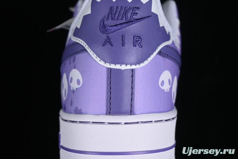 Nike Air Force 1 Low Witch Collaboration Custom Leather Sneakers with Gradient White-Purple and Skull Design - CW2288-111
