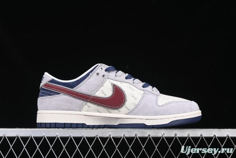 Nike SB Dunk Low Stussy Collaboration Black Burgundy Swoosh Anniversary Custom Low-Top Casual Skate Shoes - DM6868-022