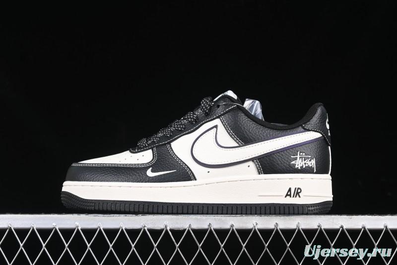 Nike Air Force 1 '07 Low Stussy Collaboration Black & White Swoosh Casual Sneakers - XZ6188-081