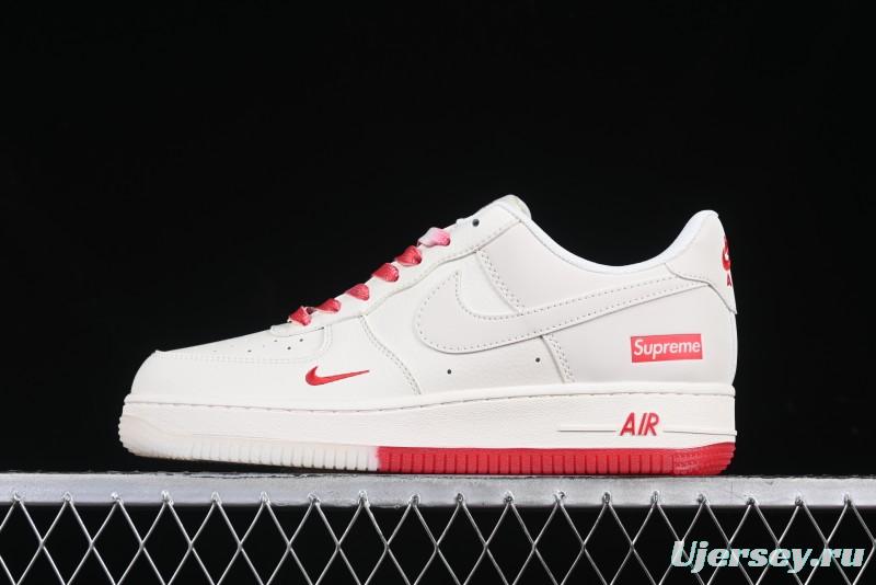 Nike Air Force 1 '07 Low Supreme Collaboration Beige Red Color Block Low-Top Casual Sneakers - BB7577-216