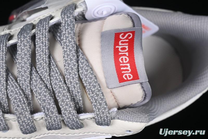 Nike Air Force 1 '07 Low Supreme Collaboration Beige Grey with Red Swoosh Casual Sneakers - BB7518-011