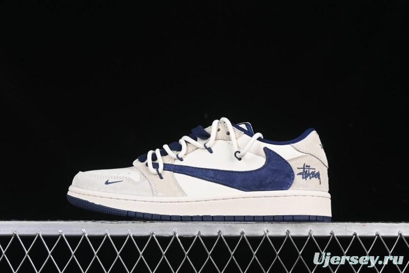 Nike Travis Scott x Fragment Design x Air Jordan 1 Low OG SP AJ1 Retro Sneakers with Reverse Swoosh and Cactus Jack Branding - DM9288-003