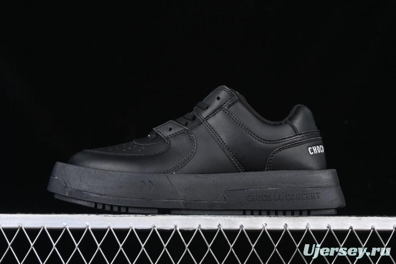 Choco Concert Leather Round Square Asymmetric Fashion Sneakers Black - AJE5