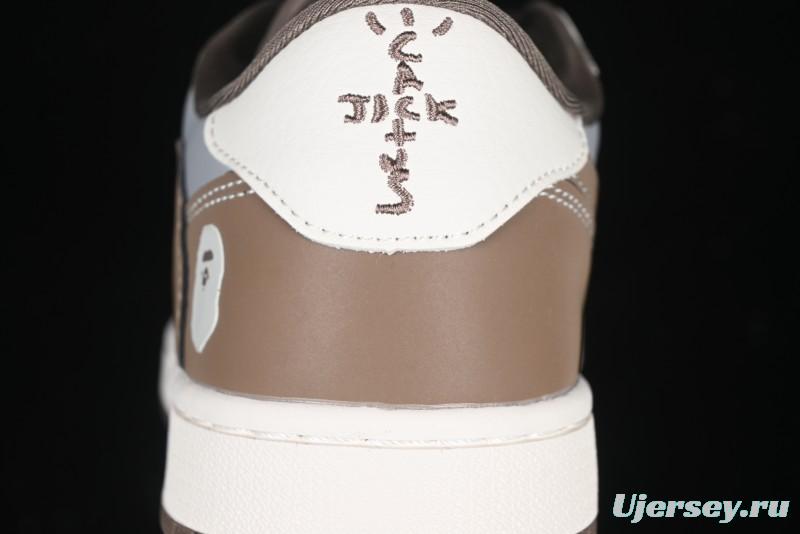 Nike Travis Scott x Fragment Design x Air Jordan 1 Low OG SP AJ1 Bape Collaboration Tea Brown Low-Top Casual Sneakers - BB6511-627