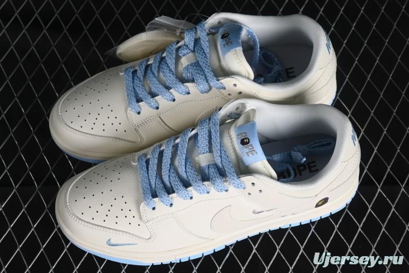 Nike SB Dunk Low BAPE Collaboration - Off-White Mini Blue Swoosh Anniversary High-End Custom Low-Top Casual Sneakers - XD6188-027