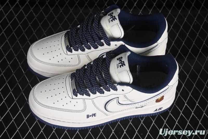 Nike Air Force 1 '07 Low Bape Collaboration Off-White Navy Blue Casual Sneakers - HH7518-066