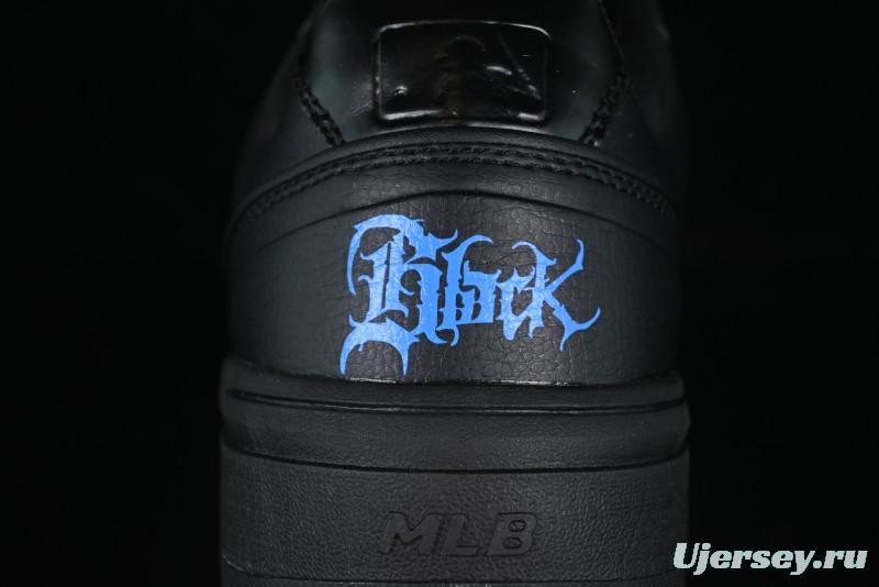 NY Yankees Black Leather Sneakers with Bold Blue Logo