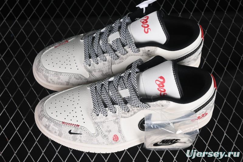 Nike Air Jordan 1 Low AJ1 Year of the Snake Limited Edition Two-Tone Black Snake Scale High-End Custom Retro Basketball Shoes - SJ9950-055