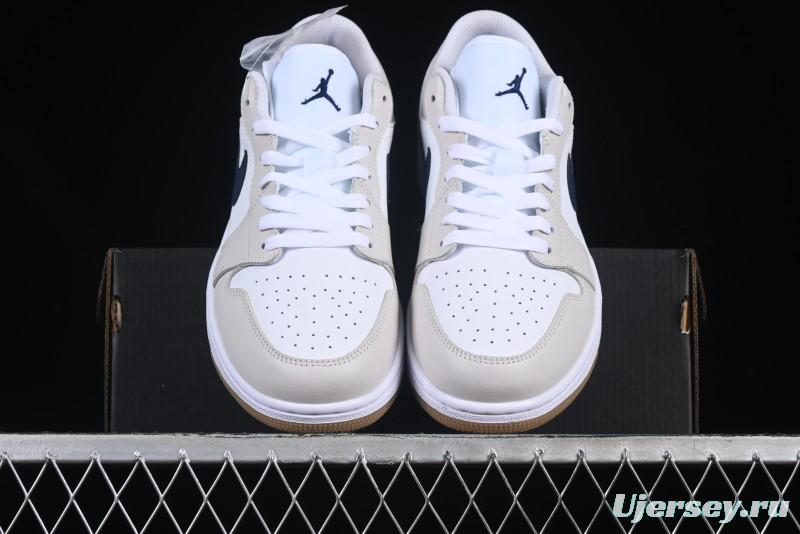Nike Air Jordan 1 Low AJ1 Casual Sneakers with Cream and Blue Accents - 553558-146