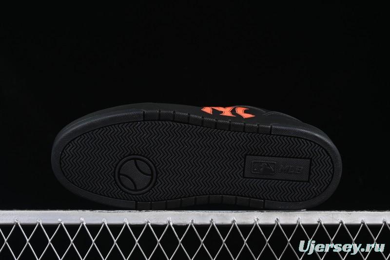 NY Yankees Black Leather Sneakers – Bold Orange Logo Edition