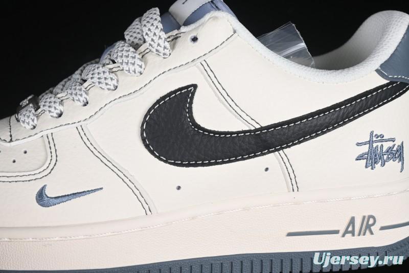 Nike Air Force 1 '07 Low Stussy Collaboration Grey Base Black Swoosh Casual Sneakers - XZ6188-761