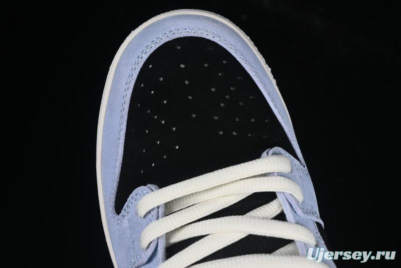 Nike SB Dunk Low Aluminum Skateboarding Shoes with Black Blue White Swoosh - HF3063-400