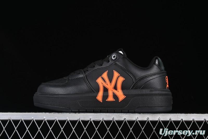 NY Yankees Black Leather Sneakers with Bold Orange Logo