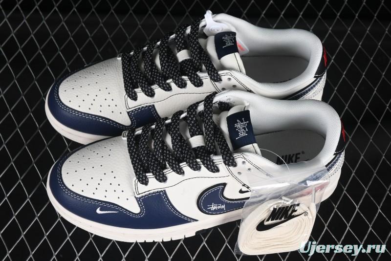 Nike SB Dunk Low Stussy Collaboration Beige Blue Flame Anniversary Custom Low-Top Casual Skate Shoes - ZH2598-226