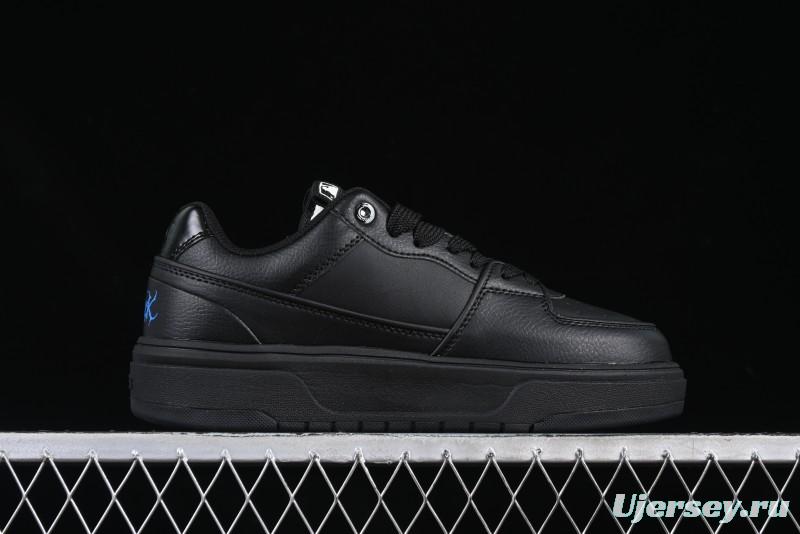 NY Yankees Black Leather Sneakers with Bold Blue Logo