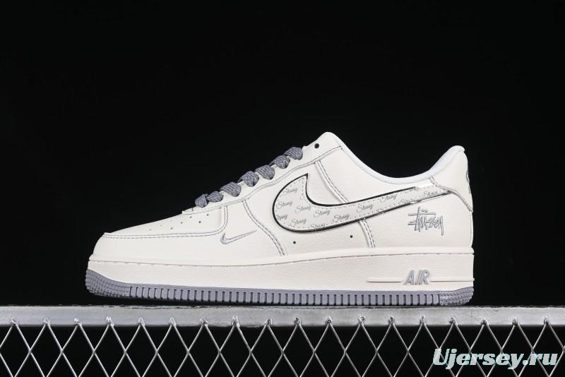 Nike Air Force 1 '07 Low Stussy Collaboration Grey Swoosh Casual Sneakers - HH7518-041