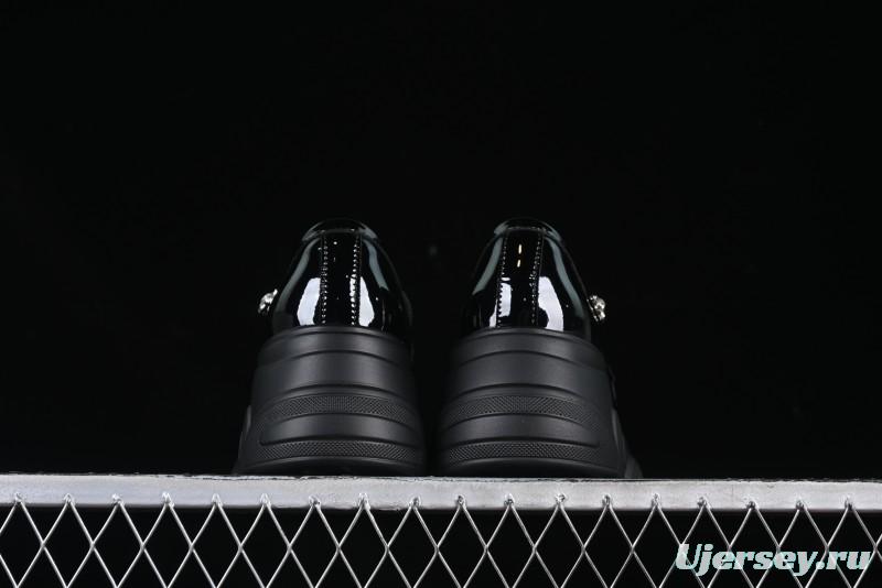 Black Patent Chunky Platform Loafers with Metal Embellishments