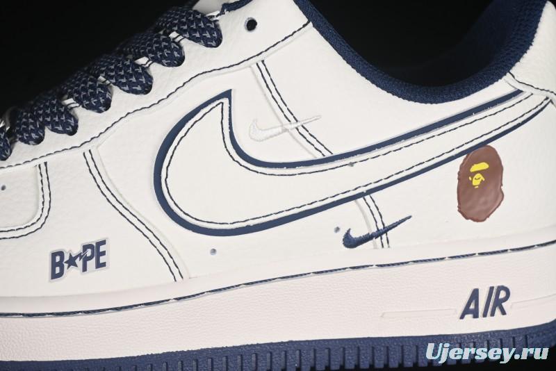 Nike Air Force 1 '07 Low Bape Collaboration Off-White Navy Blue Casual Sneakers - HH7518-066