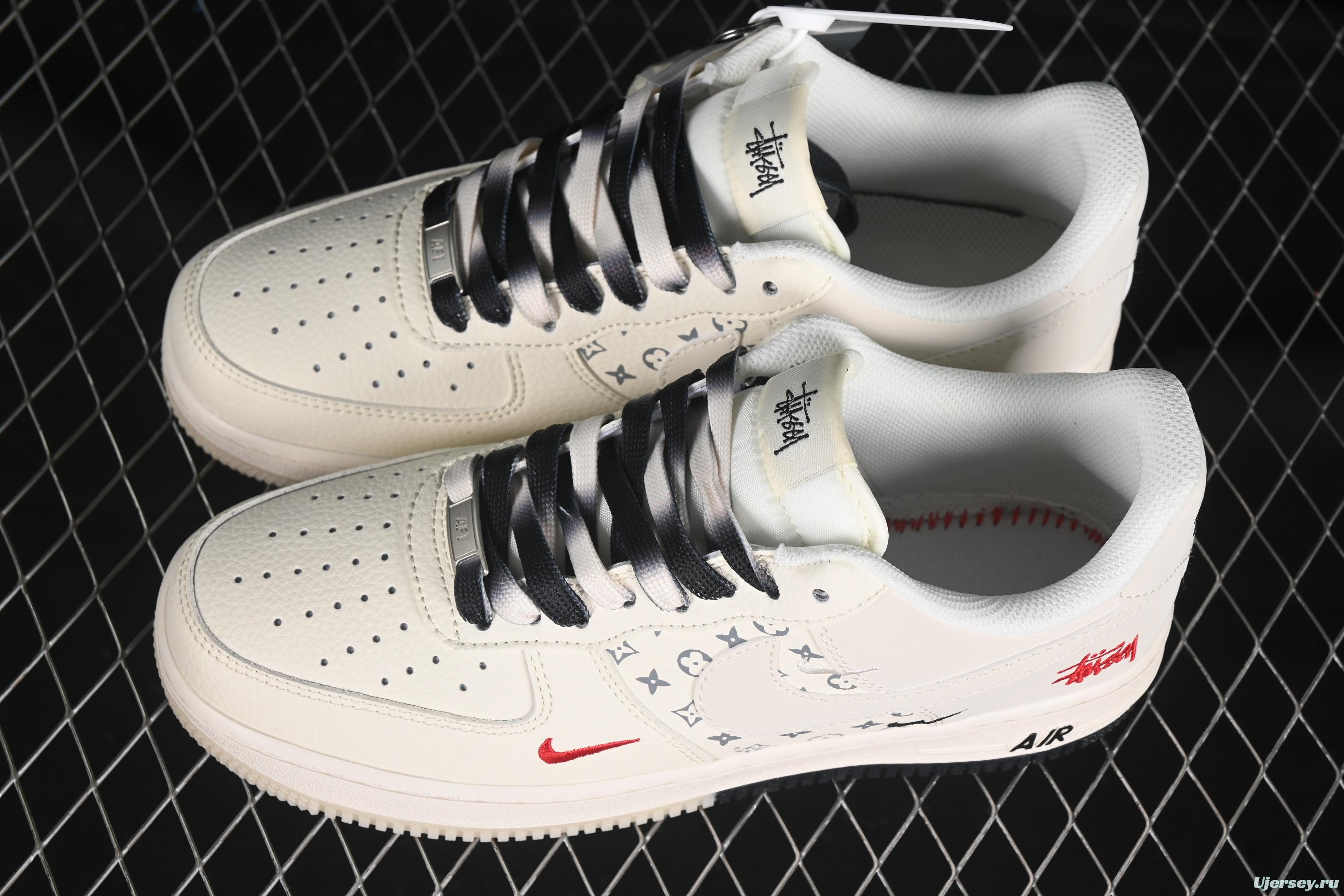 Nike Air Force 1 '07 Low Stussy Collaboration Black Dual-Print Casual Sneakers - HH7518-076