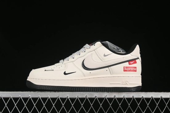 Nike Air Force 1 '07 Low Supreme Collaboration White Black Double Swoosh Casual Sneakers - XS1958-545