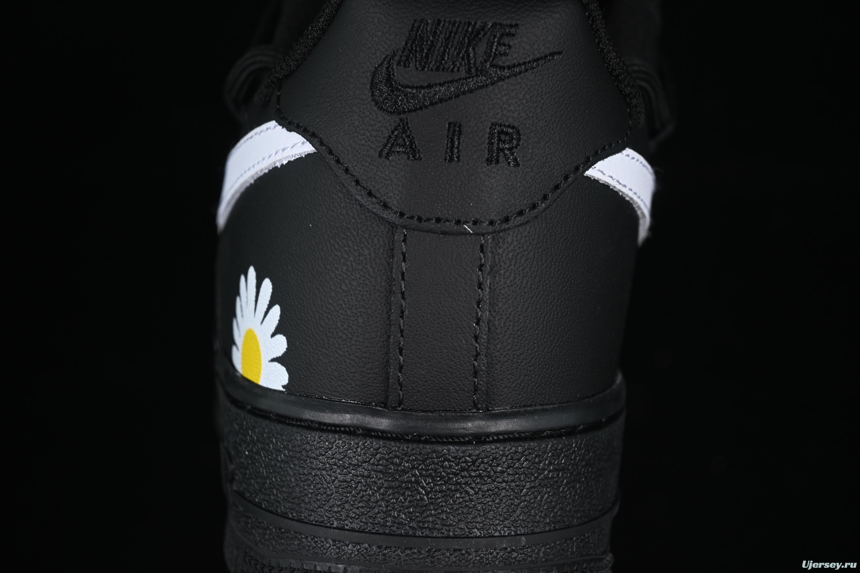 Nike Air Force 1'07 Low Casual Sneakers with 2D Daisy Black White Graffiti Hand-Painted Design - CK0316-063