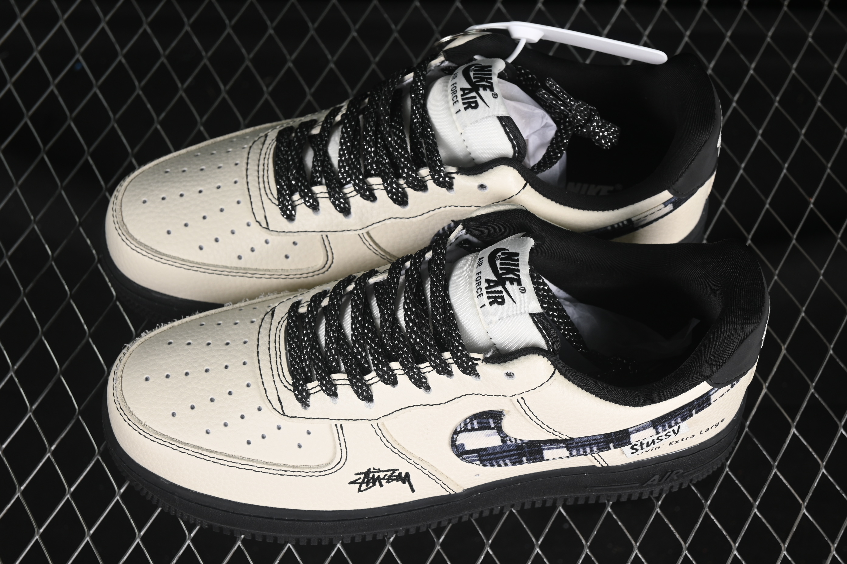 Nike Air Force 1 '07 Low Stussy Collaboration Checkerboard Black White Low-Top Casual Sneakers - KK1988-071