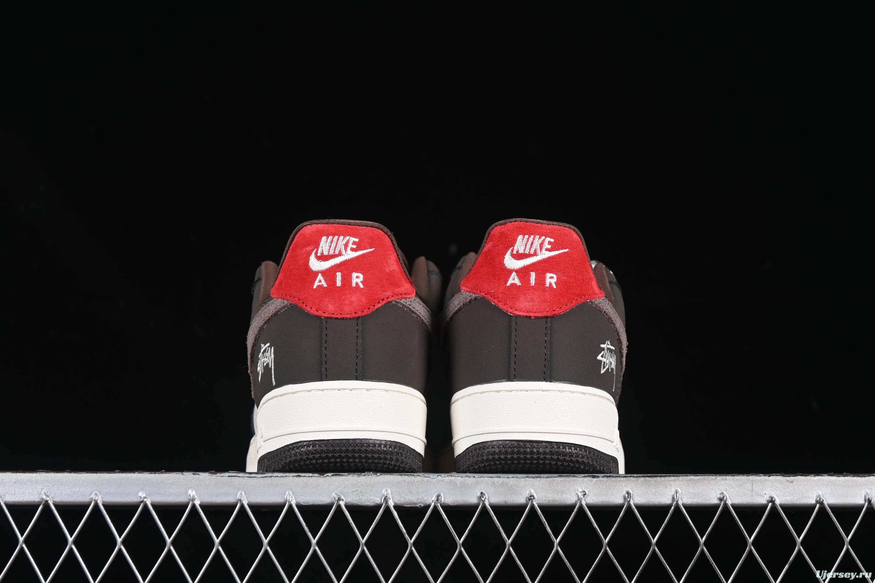 Nike Air Force 1 '07 Low Stussy Collaboration Red Tail Chocolate Low-Top Casual Sneakers - KK1988-057