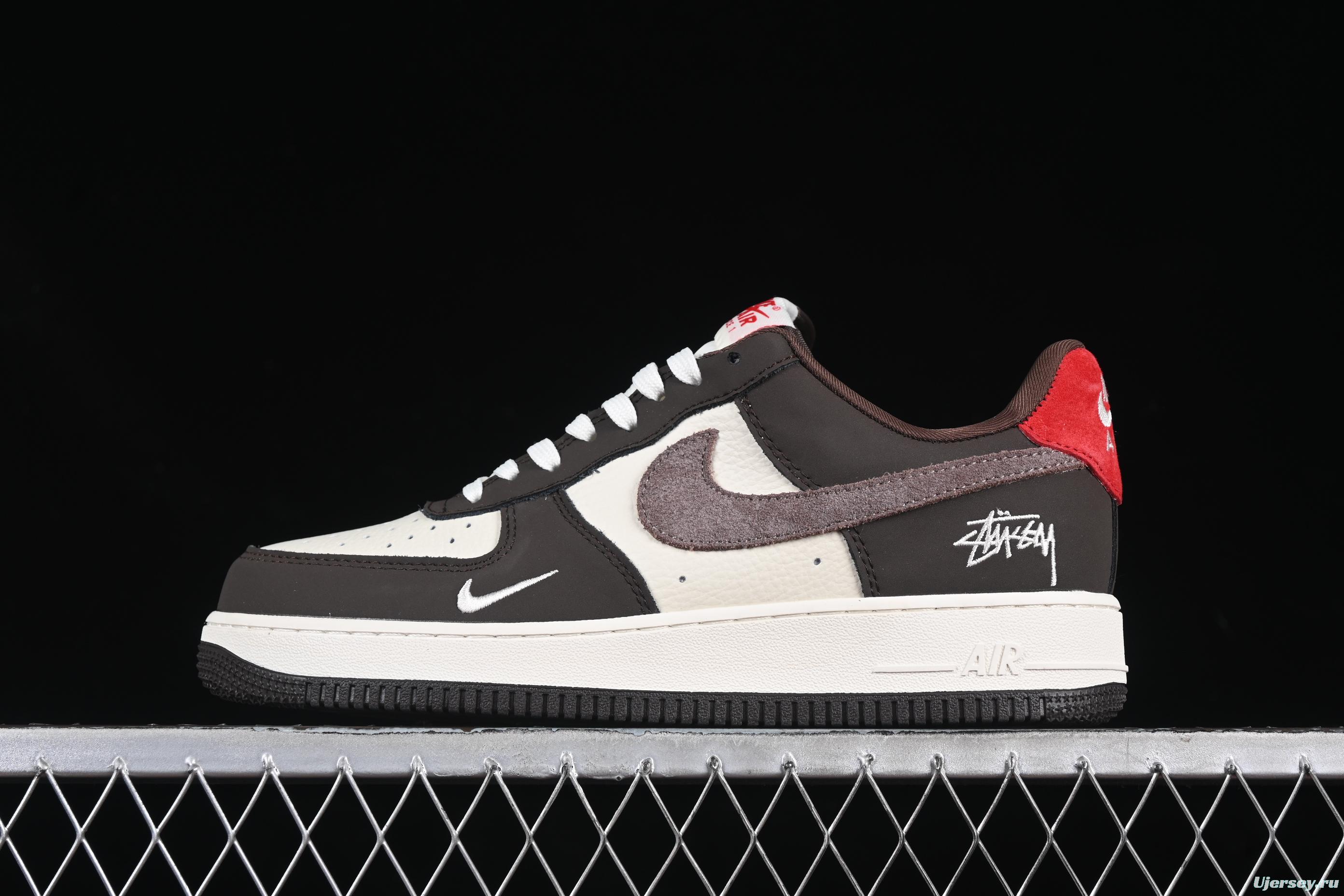 Nike Air Force 1 '07 Low Stussy Collaboration Red Tail Chocolate Low-Top Casual Sneakers - KK1988-057