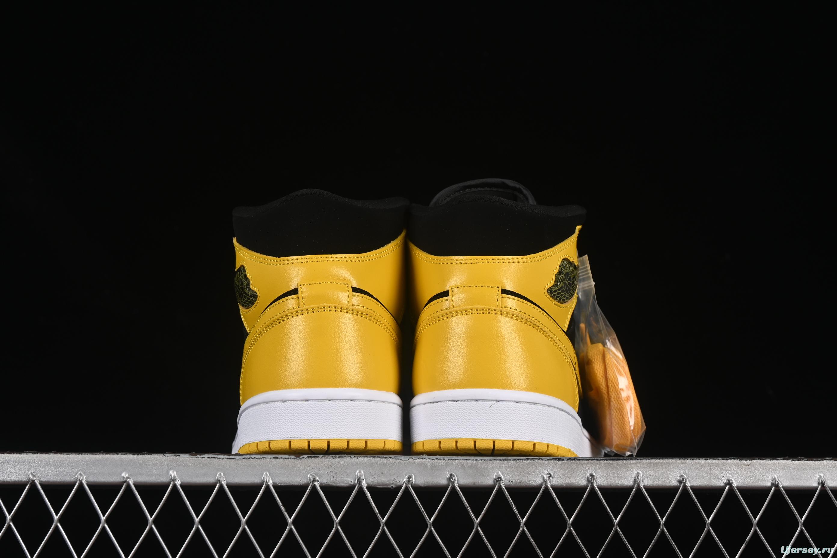 Nike Air Jordan 1 Mid AJ1 Black Yellow Mid-Top Casual Sneakers - HJ6654-071