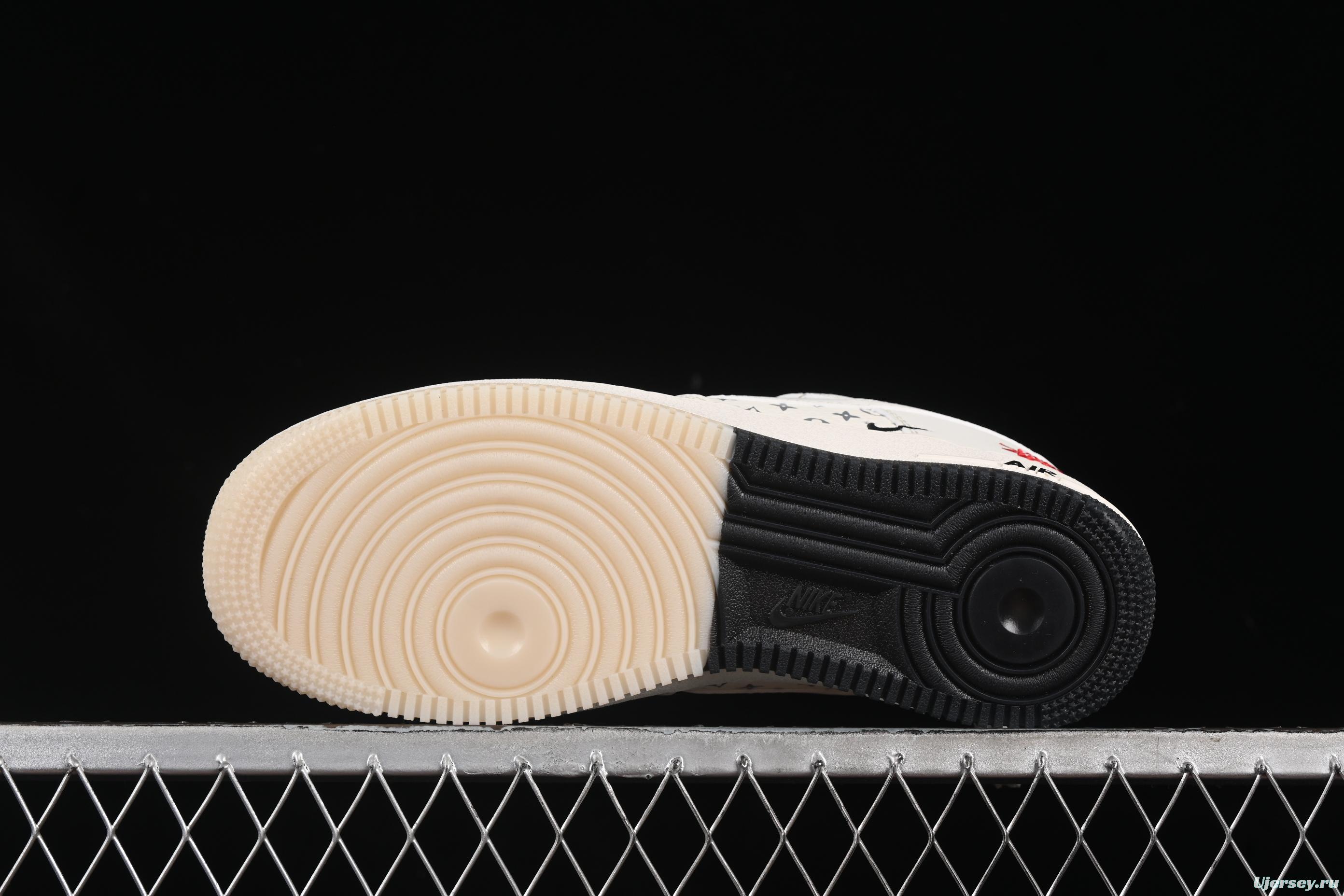 Nike Air Force 1 '07 Low Stussy Collaboration Black Dual-Print Casual Sneakers - HH7518-076