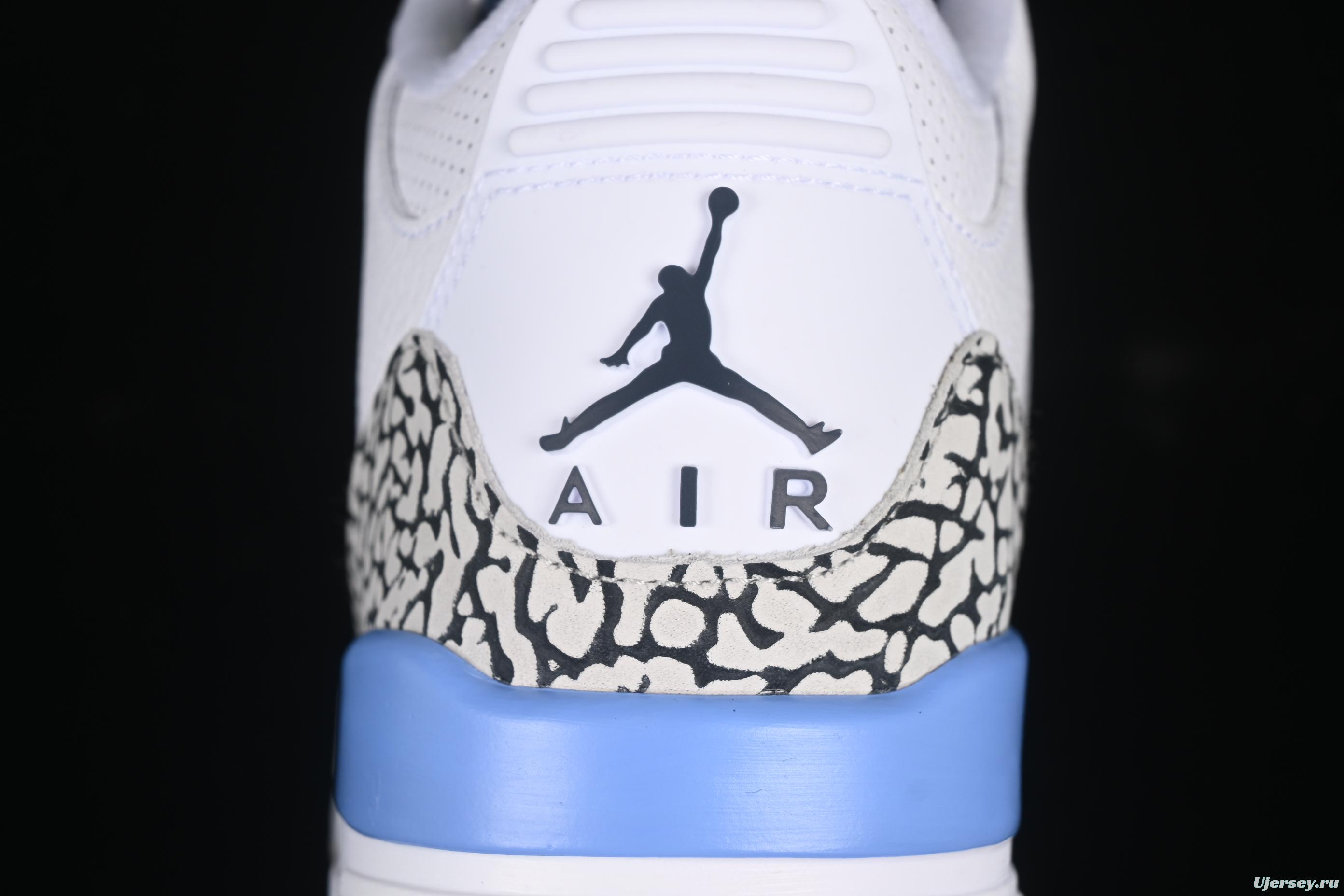 Nike Air Jordan 3 Retro UNC White Blue Cracked Leather Basketball Shoes - CT8532-104