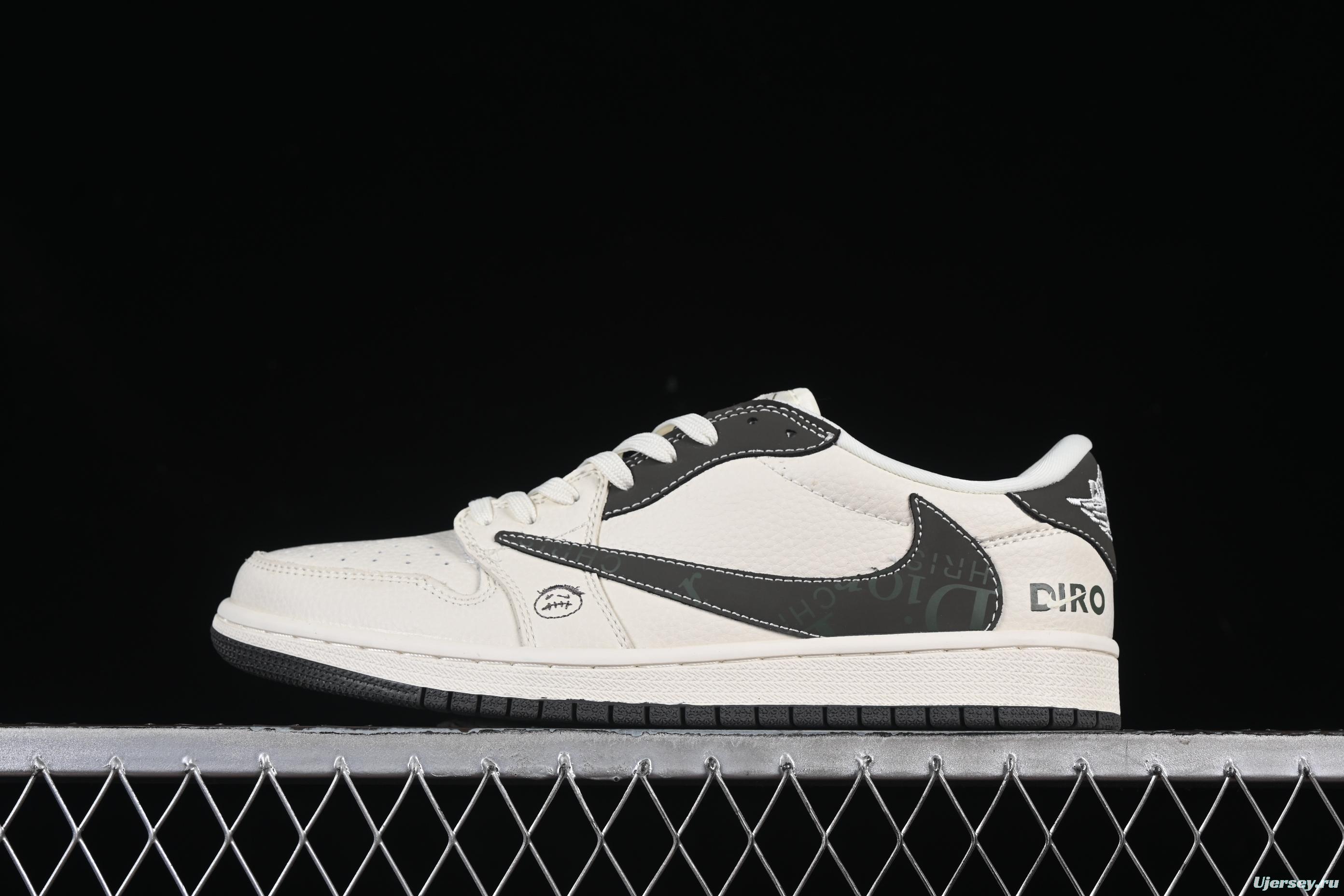 Nike Travis Scott x Fragment Design x Air Jordan 1 Low OG SP AJ1 Retro Sneakers with Reverse Swoosh and Cactus Jack Branding - LD2025-006