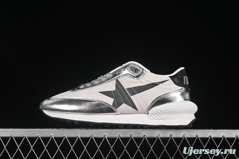 Golden Goose Marathon Comfortable Low-Top Lifestyle Sneakers in White Black Silver - H8D4