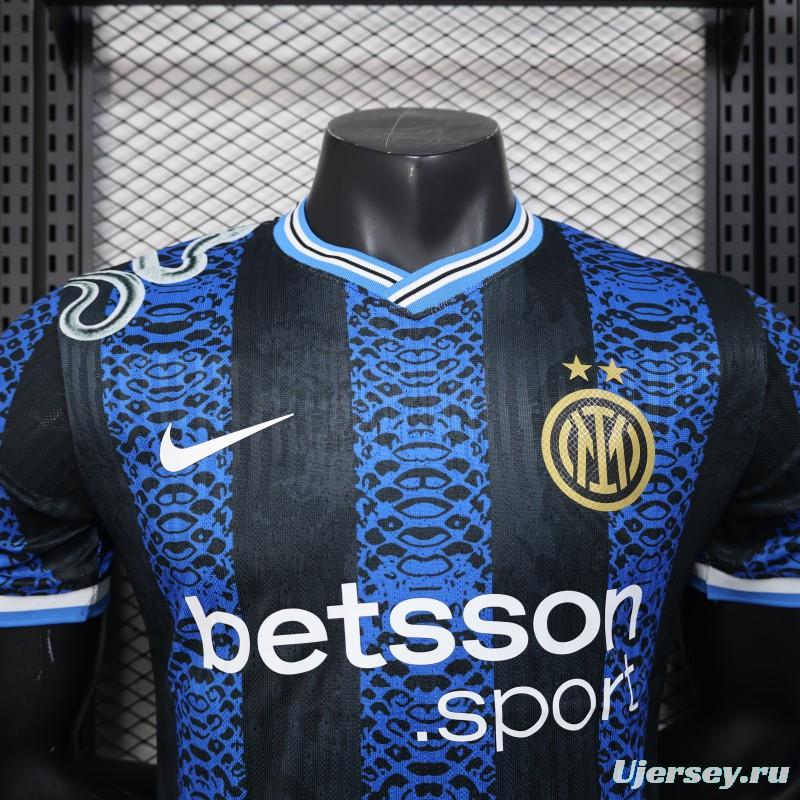 Player Version 25/26 Inter Milan Black and Blue Jersey with Snake Design