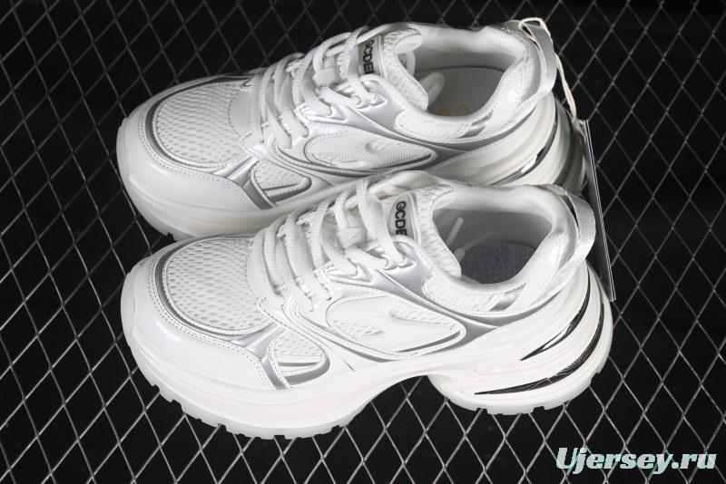 GG-CC Chunky Low Casual Fashion Sneakers with Thick Sole and Height Increasing Design - 2607 White